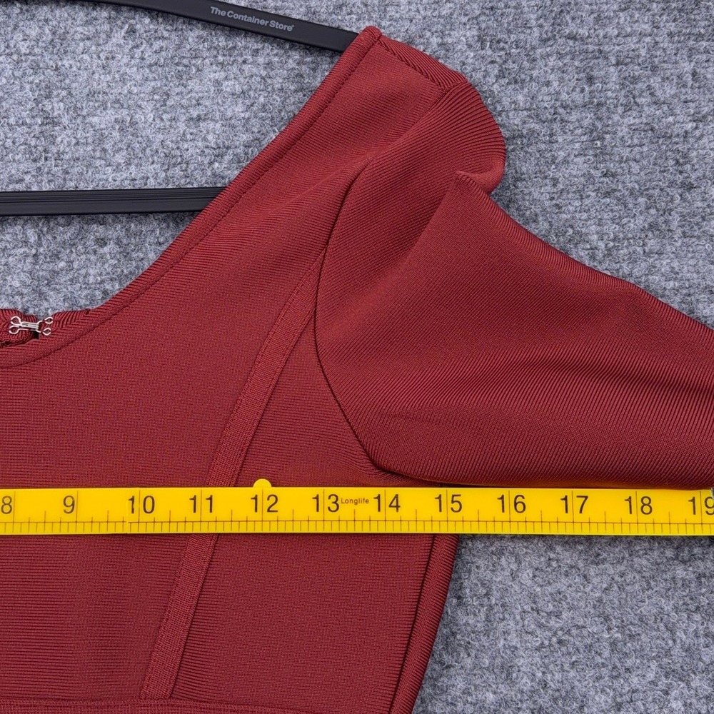 Alieva Burgundy Long Sleeve Bandage Bodycon Midi Dress Red Size M Full Zip Back - Picture 6 of 6